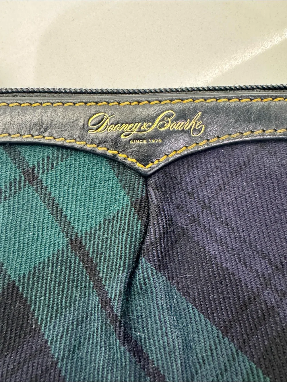 Dooney & Bourke Dark Green and Black Plaid Zip Pouch
